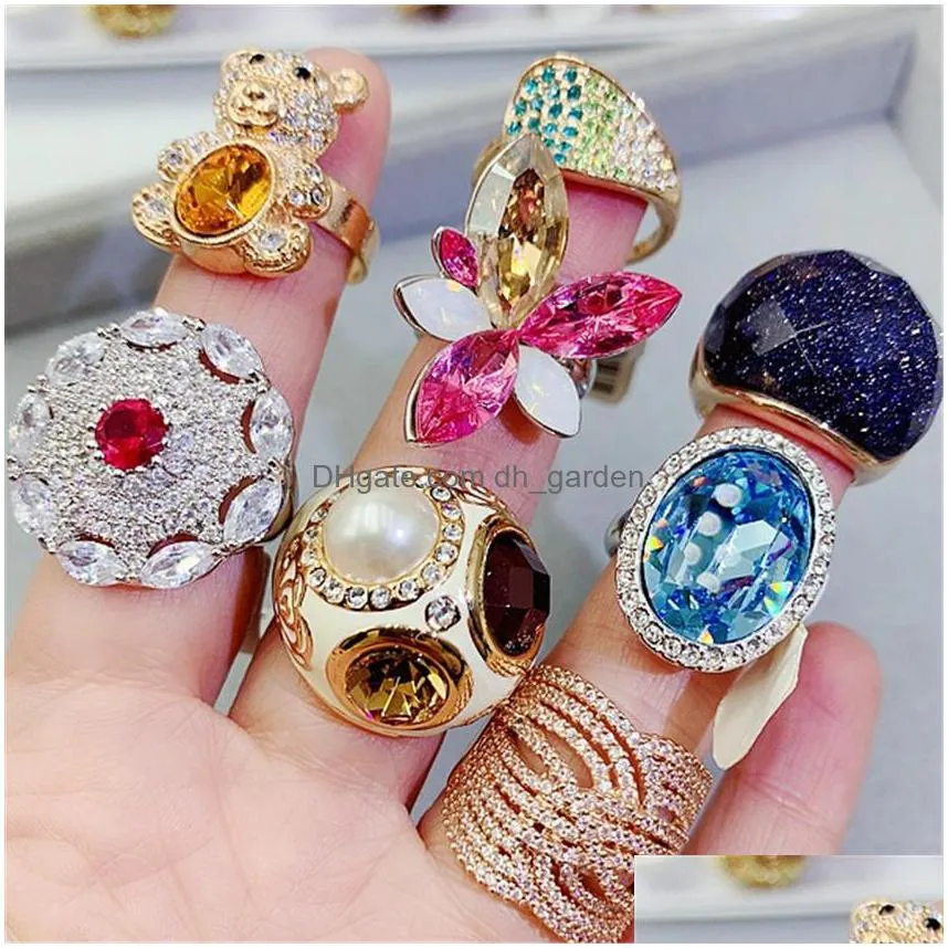 exaggerated super flash color zirconium animal ring luxury super flash gem retro hand ring  ring