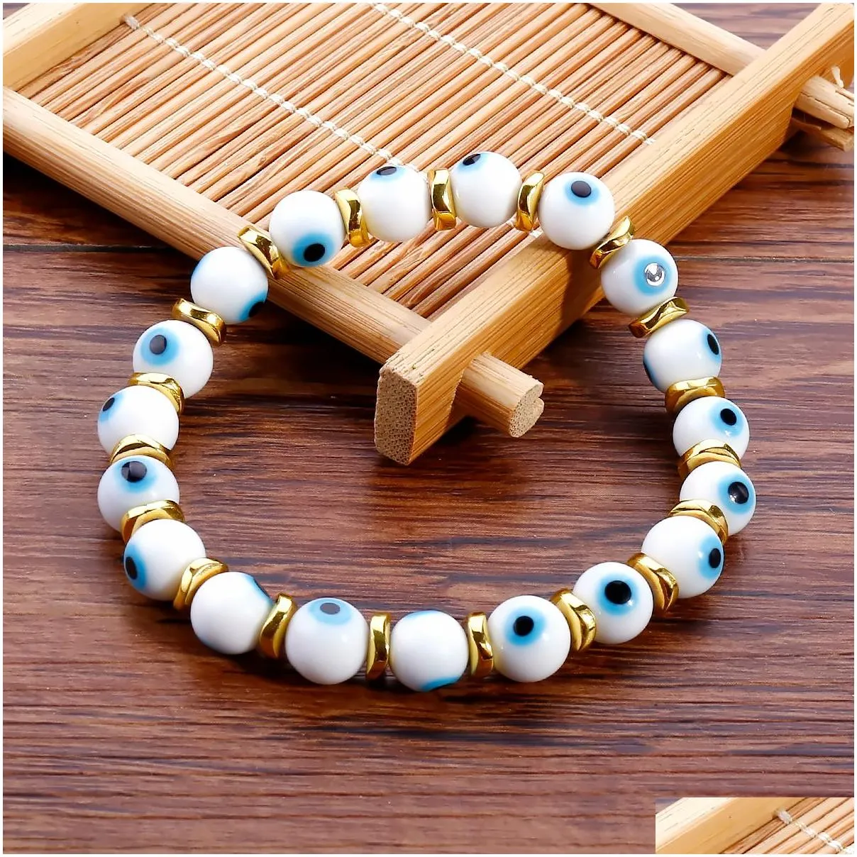 1pc fashion turkish evil blue eye charm bracelets glass crystal beads bracelet for women girls elastic handmade jewelry