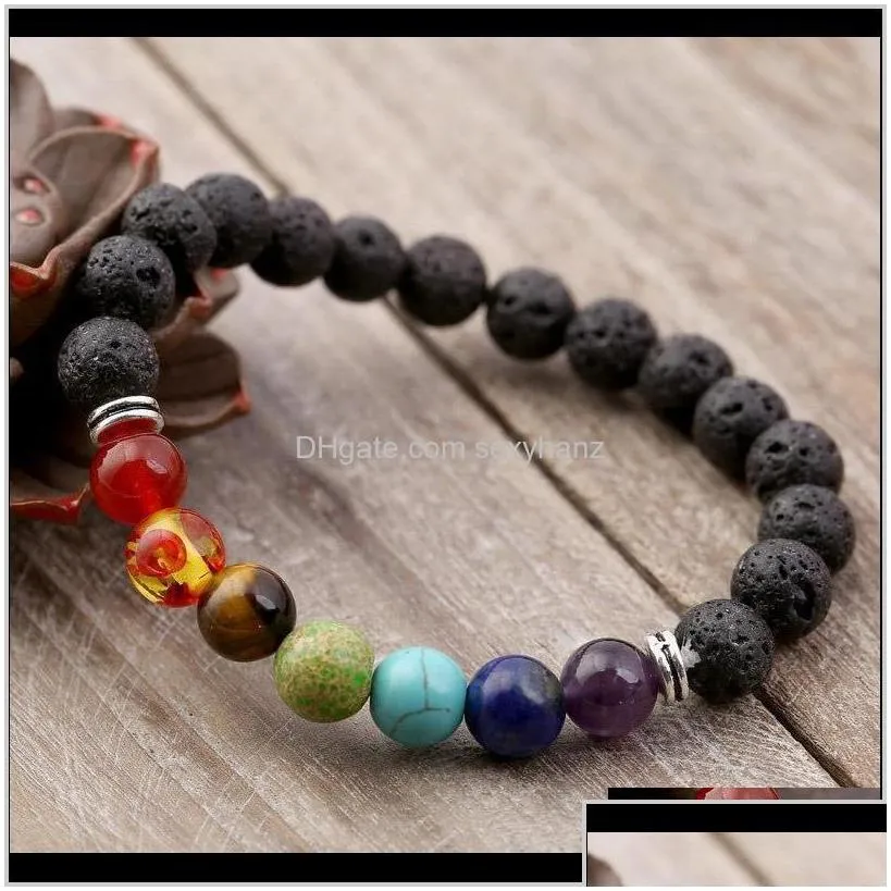 beaded strands bracelets 7 men black lava healing balance beads reiki chakra buddha prayer natural stone yoga bracelet wo