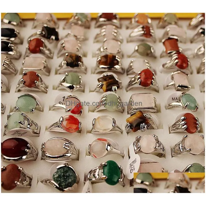 wholesale 25 pieces/lot luxury natural stone ring colorful fashion jewelry for women men wedding rings party gift mixed style