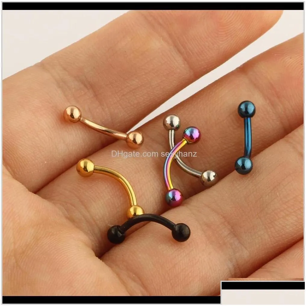 eyebrow piercing stud 8mm banana ring sets wholesale 120pcs fashion body jewelry stainless steel ear barbell mix 5 color