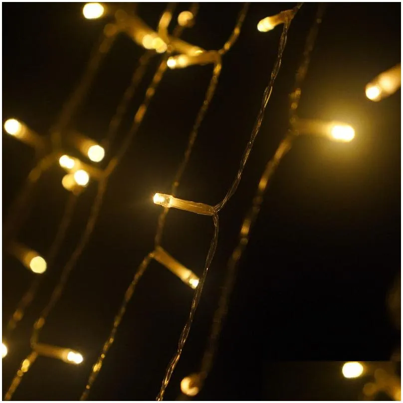 Led Strings Christmas Led String Lights Outdoor 11Ft 350 Leds 8 Modes Star Waterfall Hanging Lighting With 110V 220V Plug Solar Powere Dhqky