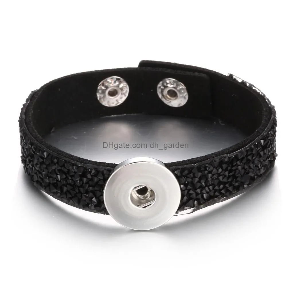 new 20pcs/lot snap buttons leather bracelets fashion rhinestone bangle bracelet for women mens noosa snap button jewelry wholesale