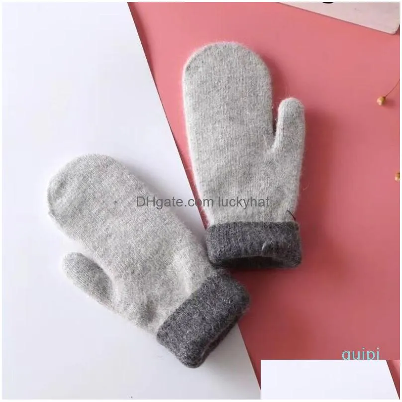 Five Fingers Gloves Winter Warm Soft Fur Knit Mittens Women Half Finger Driving Plush Thick Cute Little Hat Sn Gloves Drop Delivery Fa Dhxgk