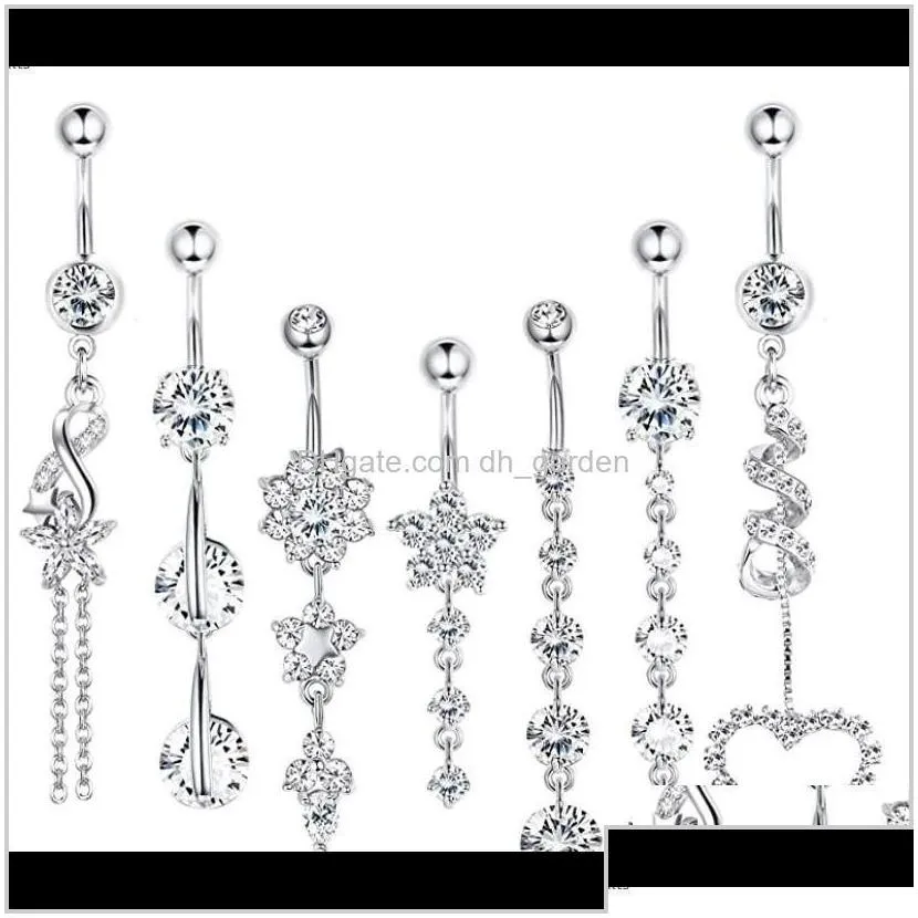 bell 7/10pcs/set 14g dangle belly button rings for women girls 316l surgical steel curved navel barbell body piercing je