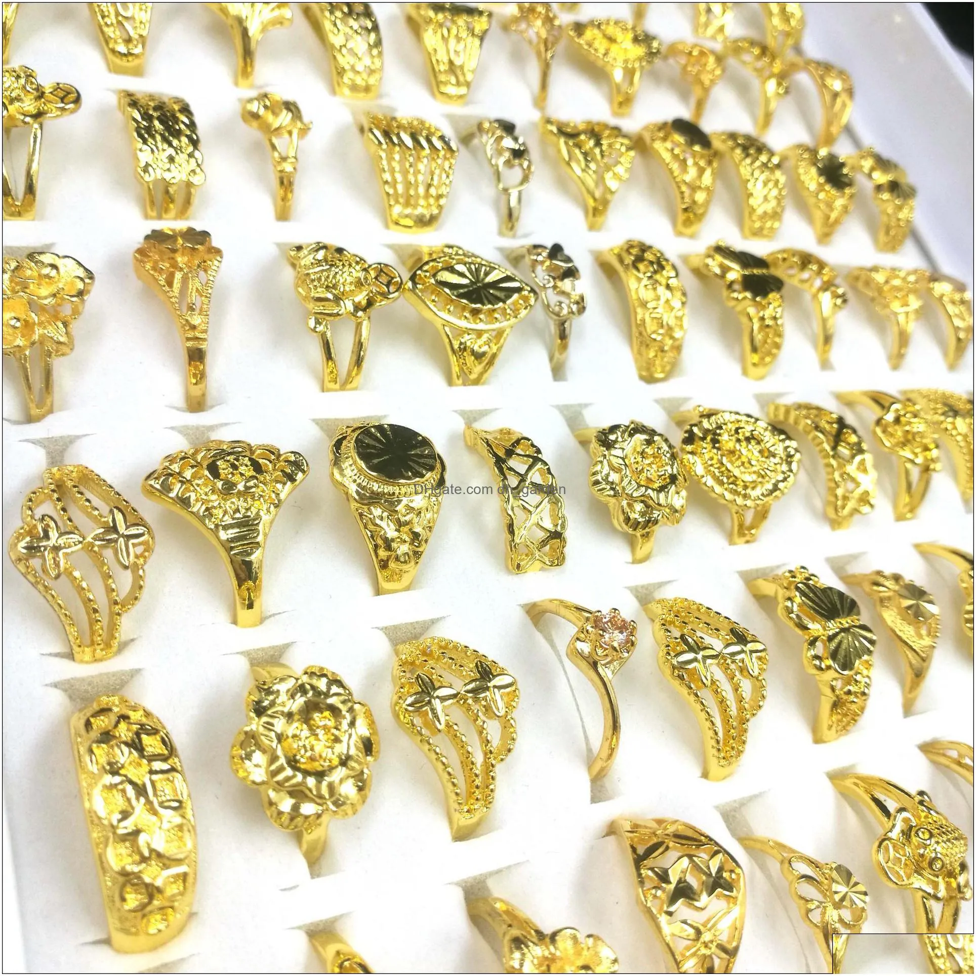 50pcs / gold plated gold ring fashion design charm ring hip hop dance party ladies jewelry