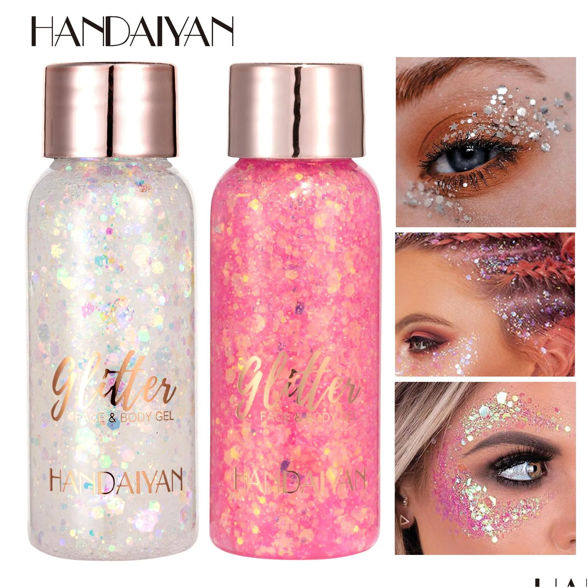 handaiyan diamond shiny eye shadow cosmetics silver rose gold color glitter sequins eyeliner