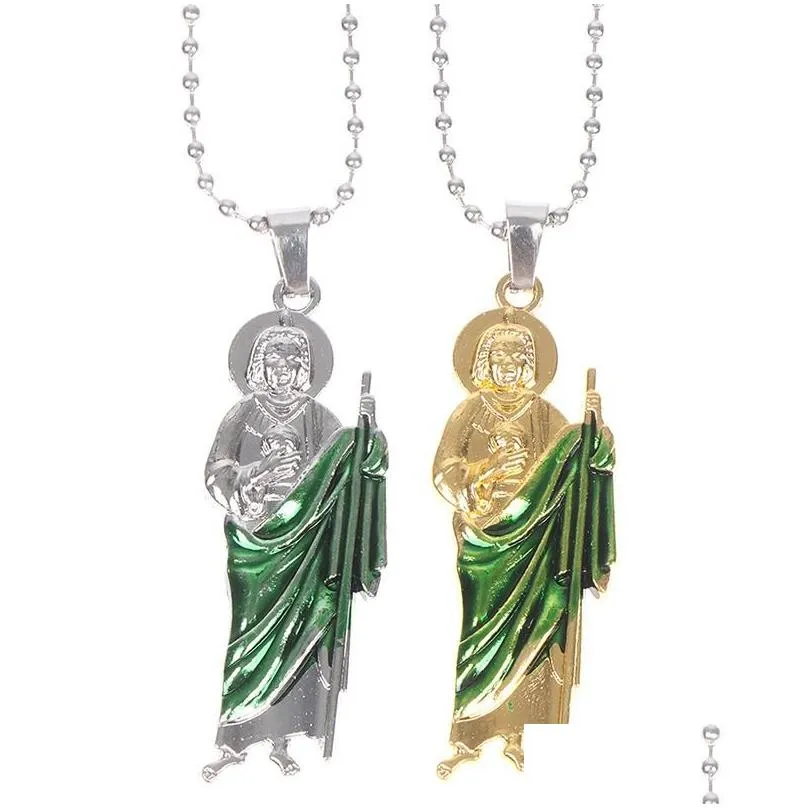 pendant necklaces gold sliver san judas tadeo catholic keychain religious church decor statue souvenir gift
