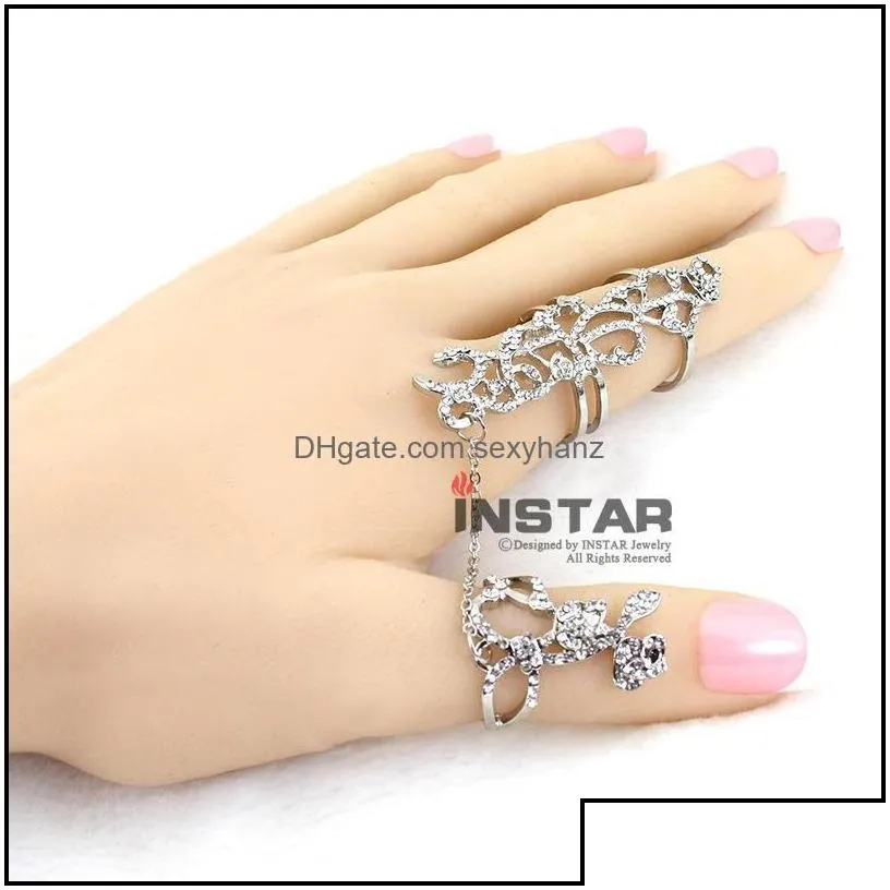 cluster gothic punk rock rhinestone cross knuckle joint armor long fl adjustable finger rings gift for women girl fashion jewelry drop