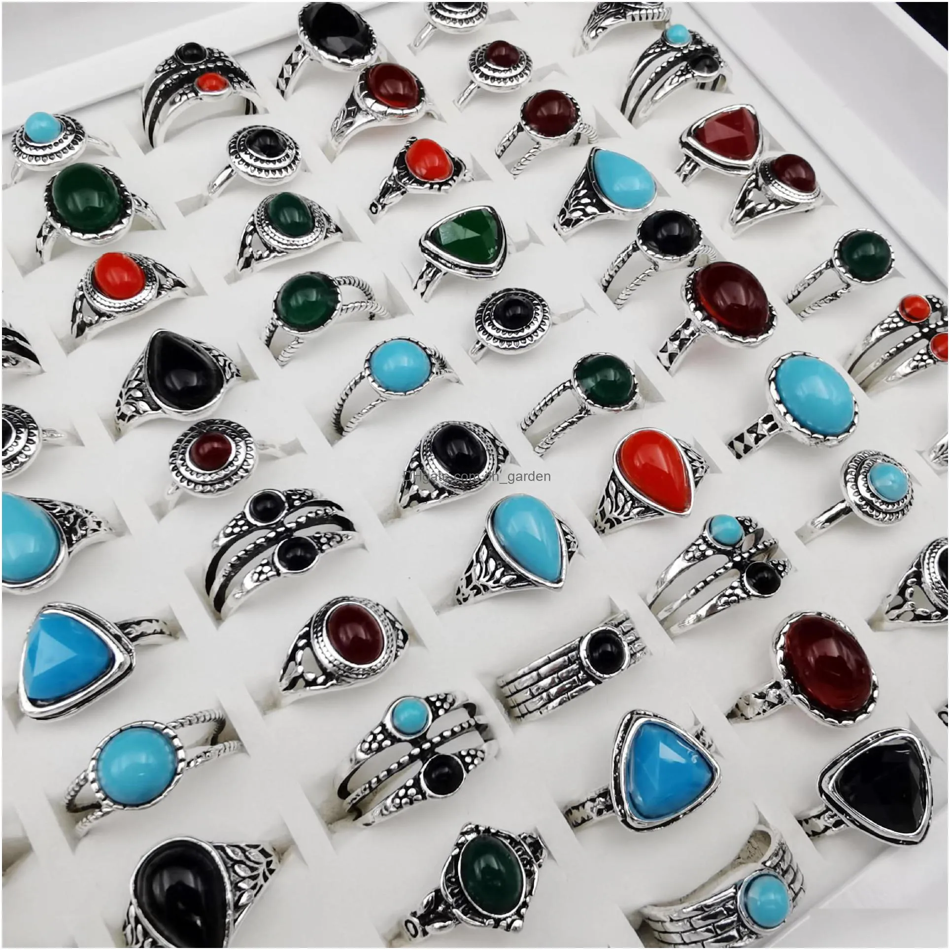 50pcs/lot mix style finger rings for women man bar rock joint ring gold silver plate hot stone party personality fashion jewelry
