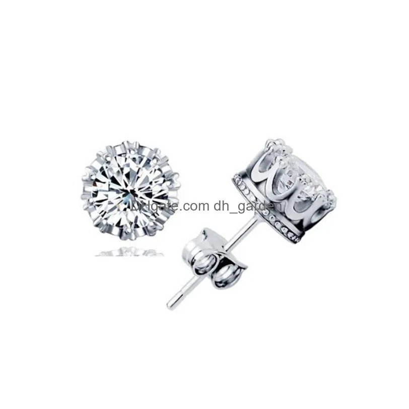 band new gold crown men stud earring 925 sterling silver cz simulated diamonds engagement beautiful women wedding crystal ear 54 m2