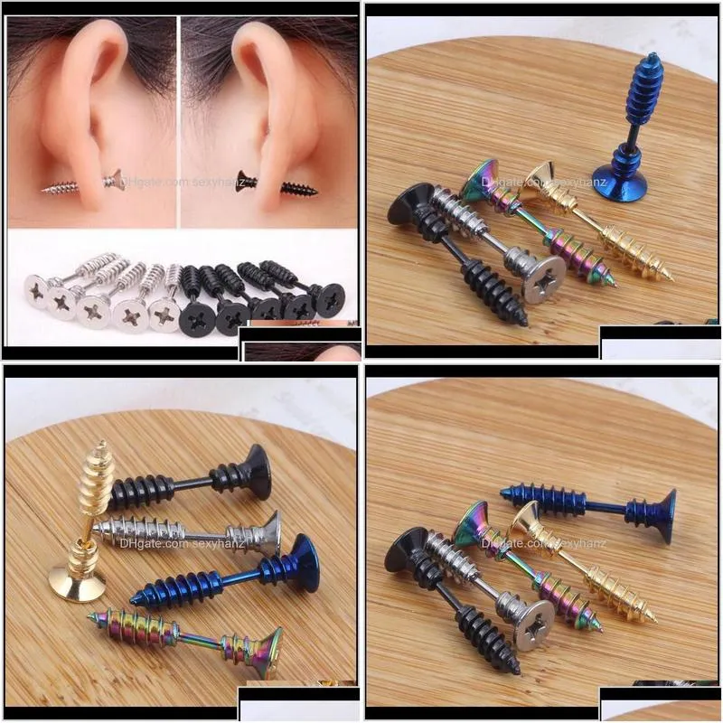 stud jewelry 5 color 30pcs/lot single fashion uni fine ear cuff stainless steel whole screw stud earrings body piercing htrn