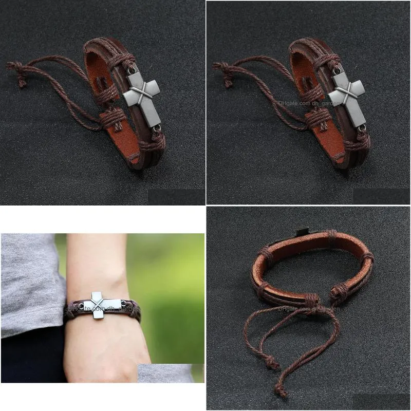 uni christian cross vintage leather alloy bracelets retro silver punk bracelets fashion handmade jewelry gifts wholesale