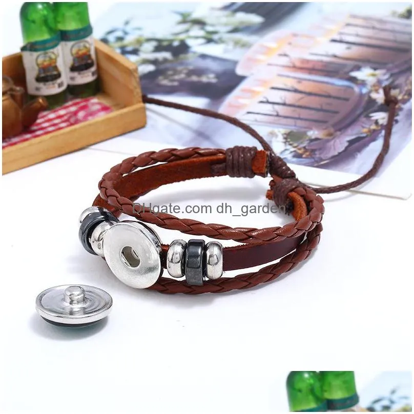 24pcs/lot punk factory direct bracelets button 12 constellations cowhide bracelet hand knitting handmade lovers leather jewelry z