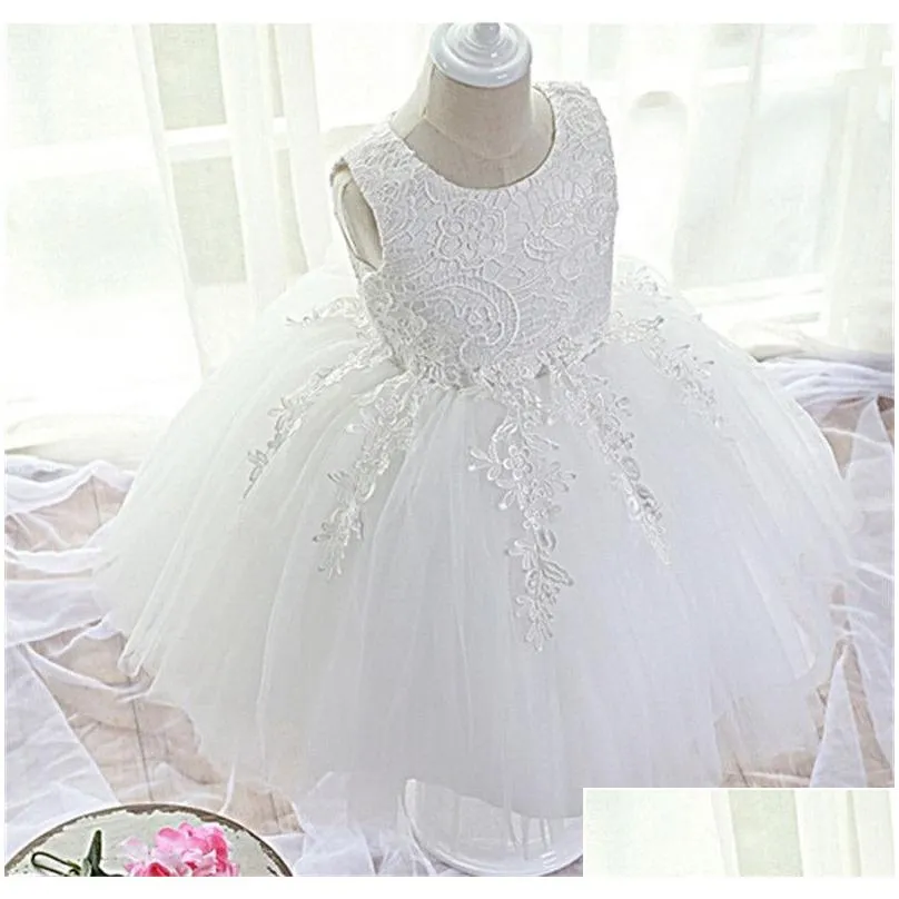 born baby girl dress infant party dresses for girls 1 year birthday dress lace christening gown baby clothing white baptism lj201222