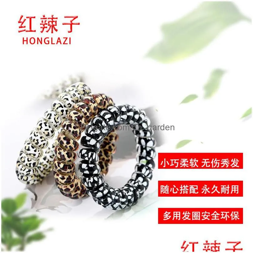 women girl telephone wire cord gum coil hair ties girls elastic hair bands ring rope leopard print bracelet stretchy hair ropes m02 775