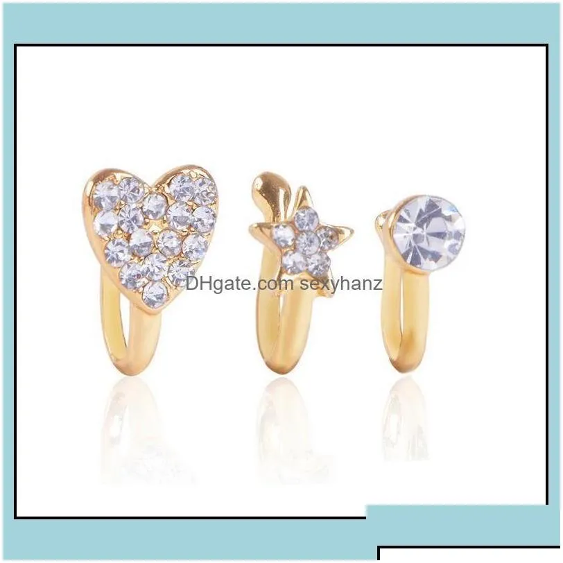 nose rings studs body jewelry clip on ring piercing fashion diamond heart star shaped nose nonporous pierce drop delivery 2021 iz4hg