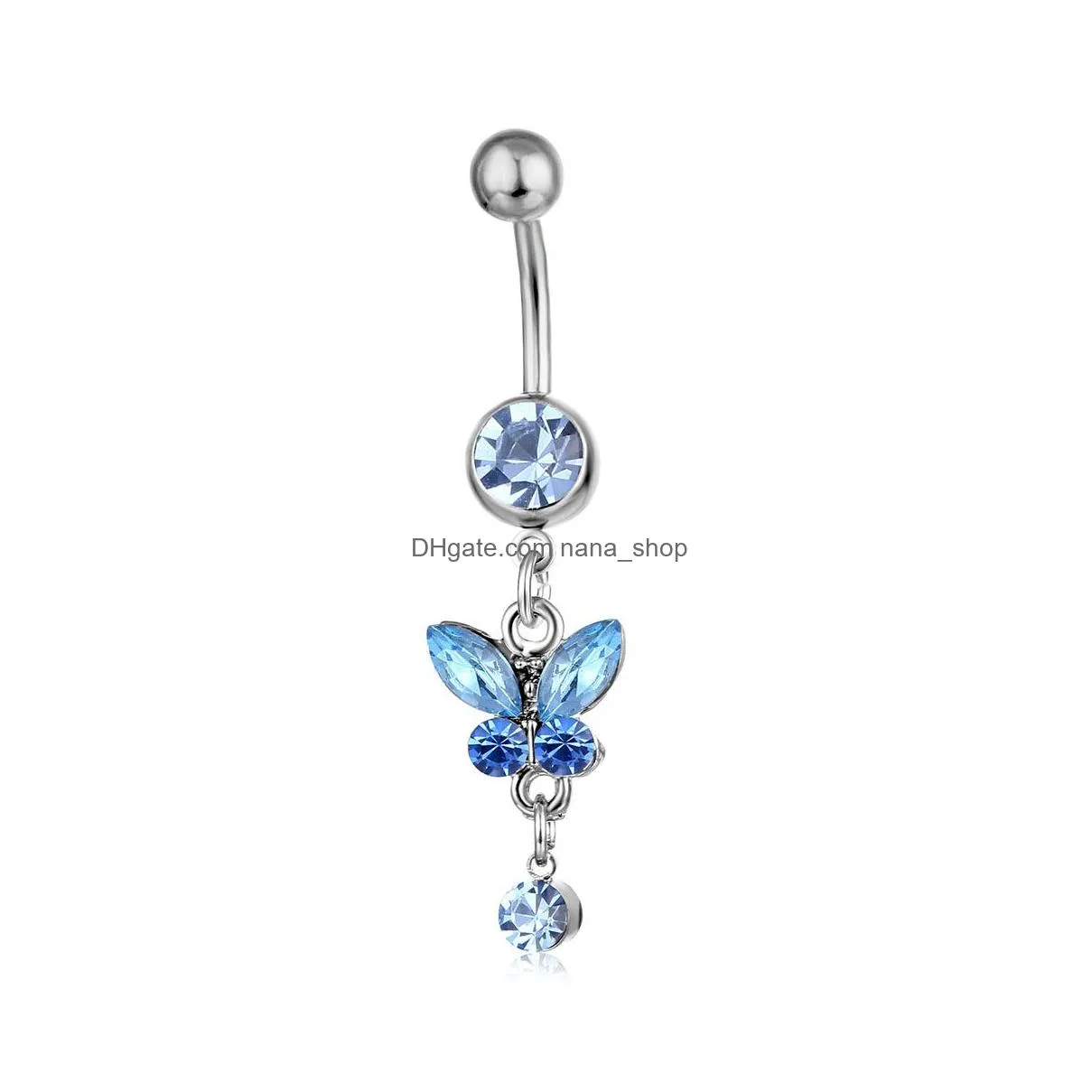 Navel & Bell Button Rings D0347 6 Colors Mix Belly Button Navel Rings Body Piercing Jewelry Dangle Accessories Fashion Charm Butterfly Dhmep