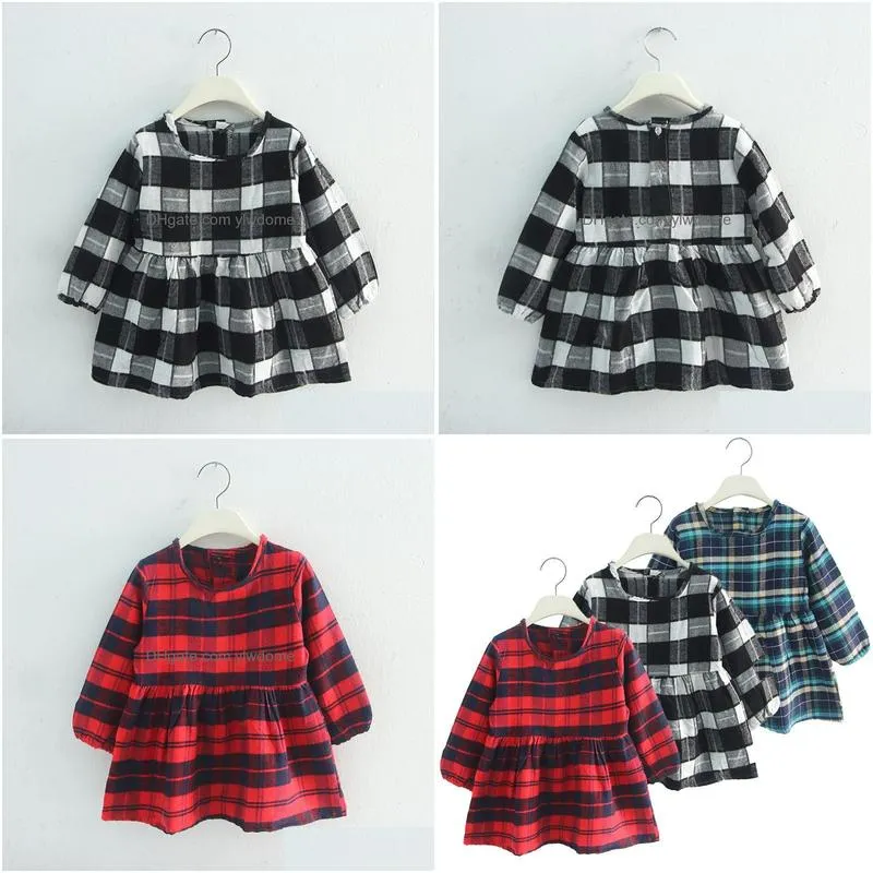 Girl`S Dresses 2 Baby Girl Long-Sleeved Plaid Skirt Spring And Summer New Drop Delivery Baby, Kids Maternity Baby Kids Clothing Dhcew
