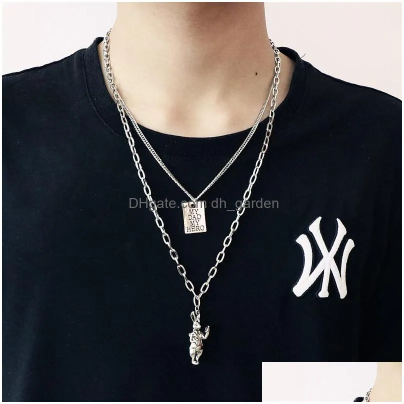 10pcs/lot vintage multilayer hiphop stainless steel necklaces for men women rock rapper charm collar pendants jewelry