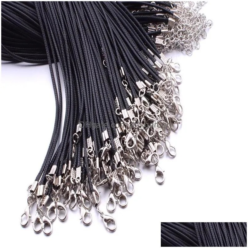 black leather cord rope 1.5mm strands wire for diy pendant necklace gift with lobster clasp link chain charms jewelry 100pcs/lot wholesale 69