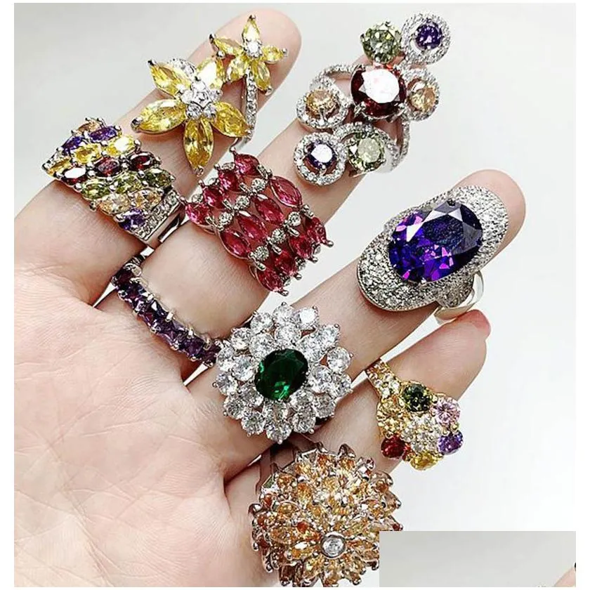 trendy alloy ring men and women colors artificial gem diamonds rings fashion jewelry mix styles