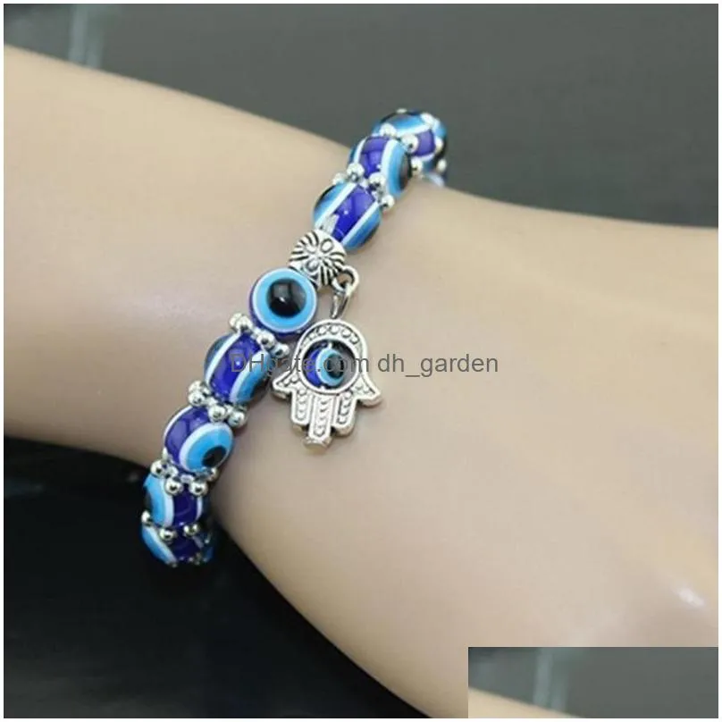 wholesale lucky fatima hamsa hand blue evil eye charms bracelets bangles beads turkish pulseras for women 2018 new jewelry 664 q2
