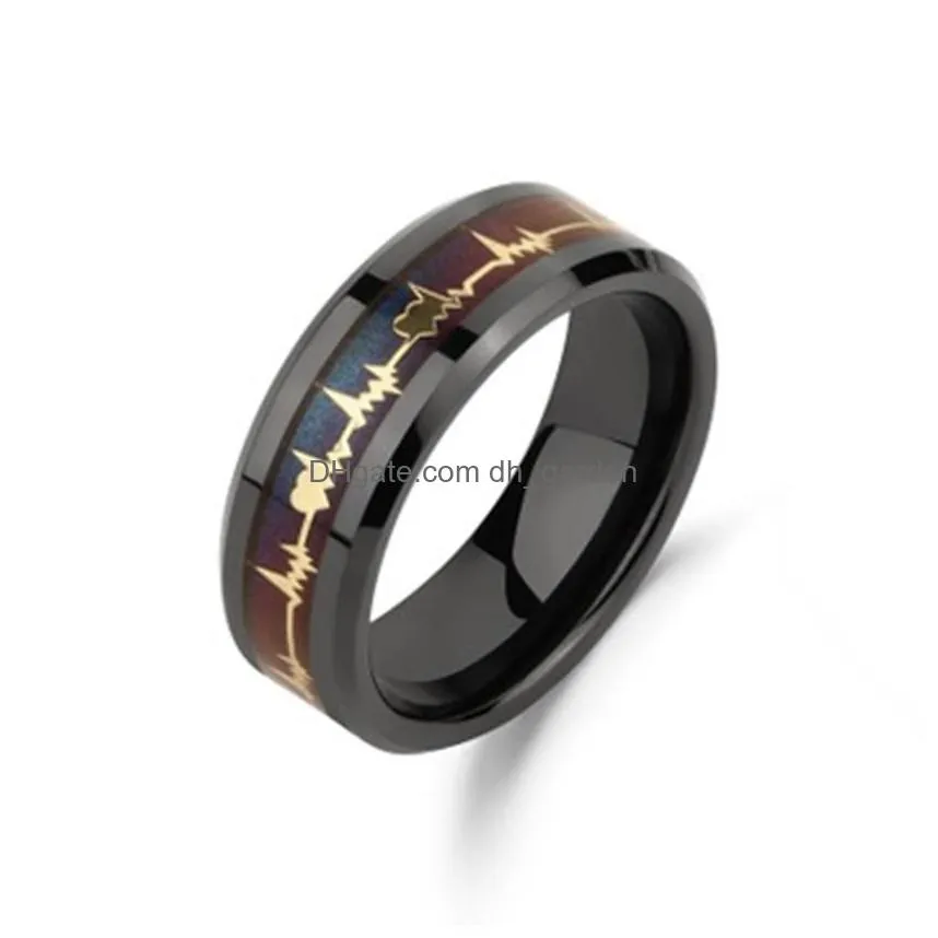 luminous couple ecg pattern ring carbon fiber ring suitable for valentines day thanksgiving and halloween gift