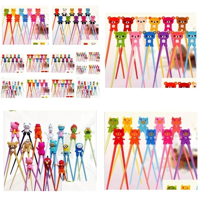 chopsticks 100 pair mixed colors cartoon kids children gift study exercise silicone head wholesale