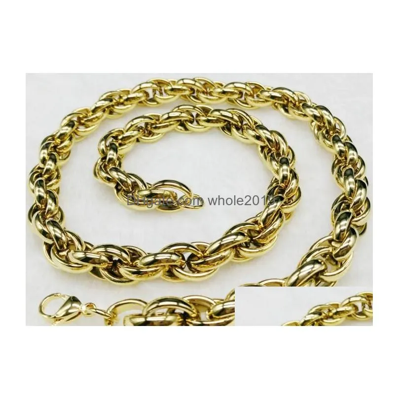 Chains 11Mm14K Gold Plated Steel Twist Twisted Chain Titanium Stainless Necklace Mens Coarse Jewelry Spot Drop Delivery Jewelry Neckla Dhirc