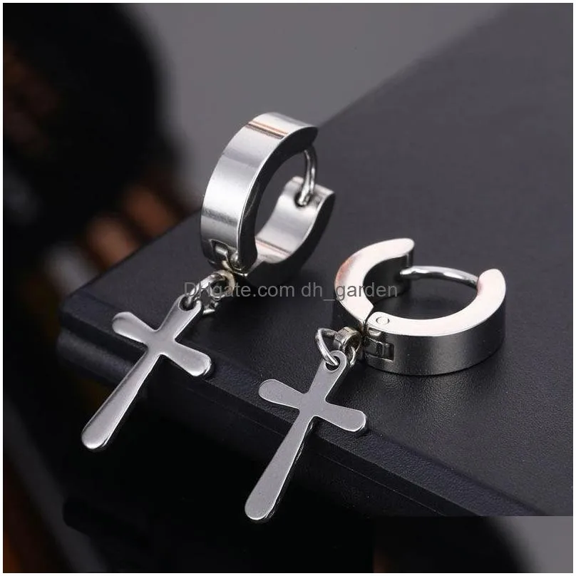 hypoallergenic stainless steel cross star dangle earrings men punk fake piercing clip on hoop earrings for women fashion jewelry 95 k2