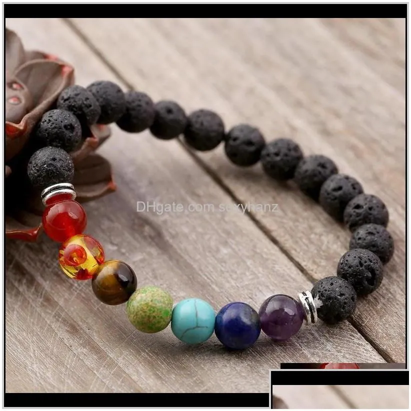 beaded strands bracelets 7 men black lava healing balance beads reiki chakra buddha prayer natural stone yoga bracelet wo