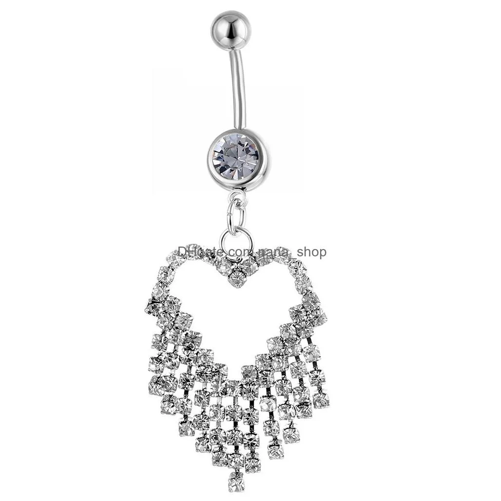Navel & Bell Button Rings D0503 Heart Stone Belly Navel Button Ring Mix Colors Drop Delivery Jewelry Body Jewelry Dhhnj