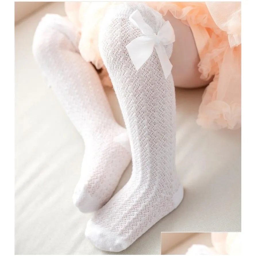 2021 baby girls socks little girls bow knee high fishnet socks baby toddler bowknot in tube socks kid hollow out sock