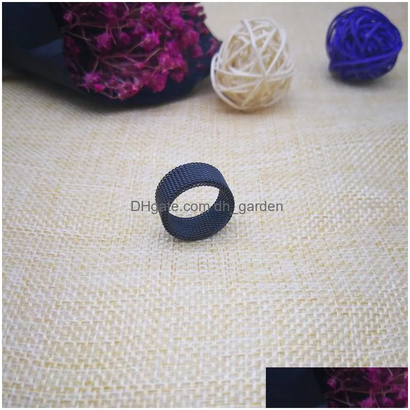 wholesale 20pcs / lot band rings gold silver black 8mm mesh wide face variable shape titanium steel mens jewelry