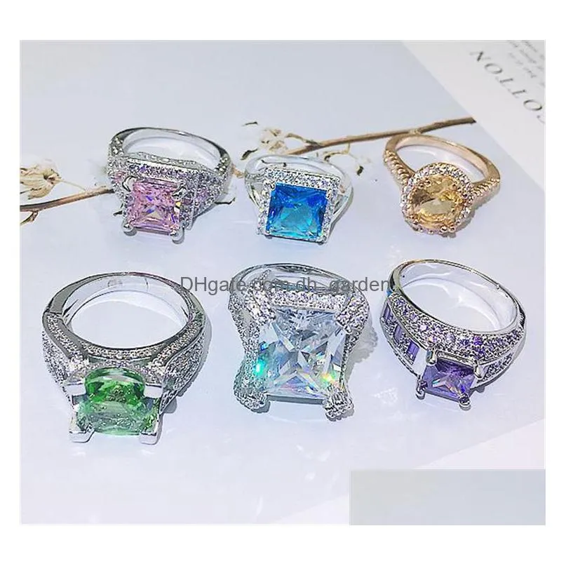 925 silver plated super flash gemstone micro set with zircon mens and womens rings color zirconium fashion exaggerated rings mixed