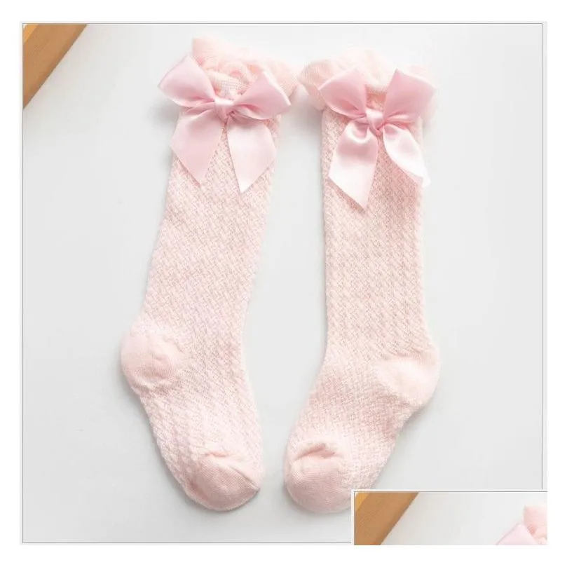 2021 baby girls socks little girls bow knee high fishnet socks baby toddler bowknot in tube socks kid hollow out sock