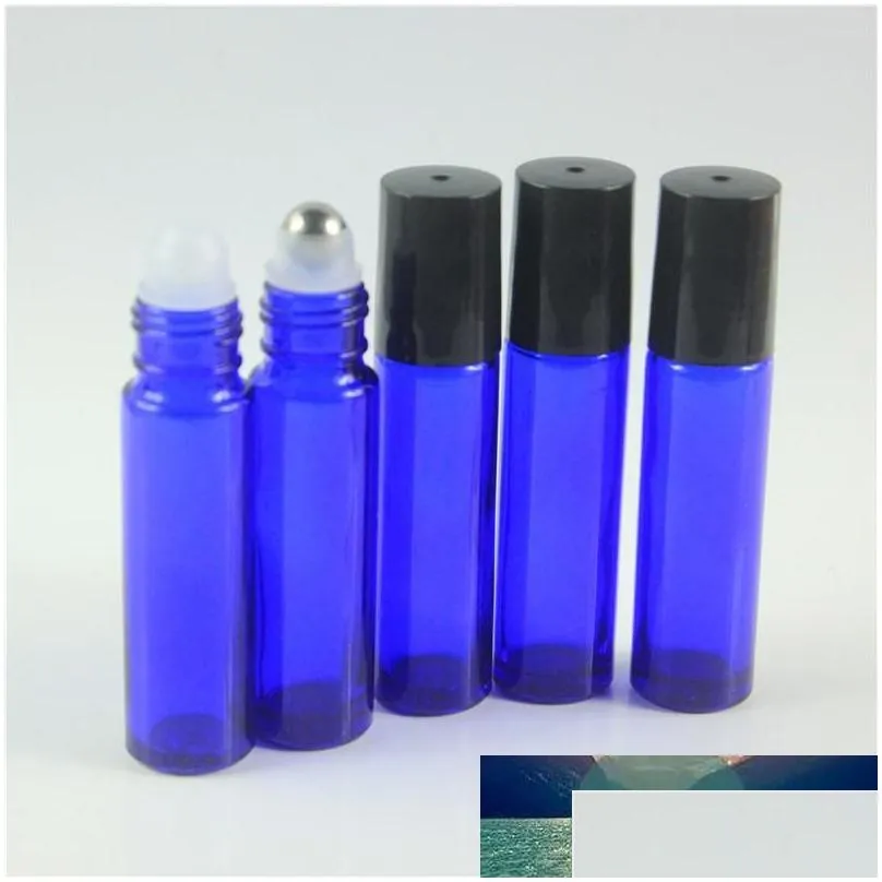 wholesale 10ml1/3oz amber clear and blue thick glass roll on essential oil empty parfum bottles roller ball with stainless steel roller