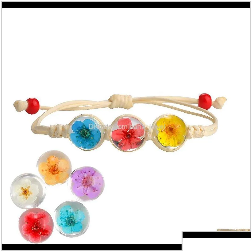 jewelryboho vintage bracelet handmade real dry flower glass ball charm weave adjustable bracelets for women pwcda
