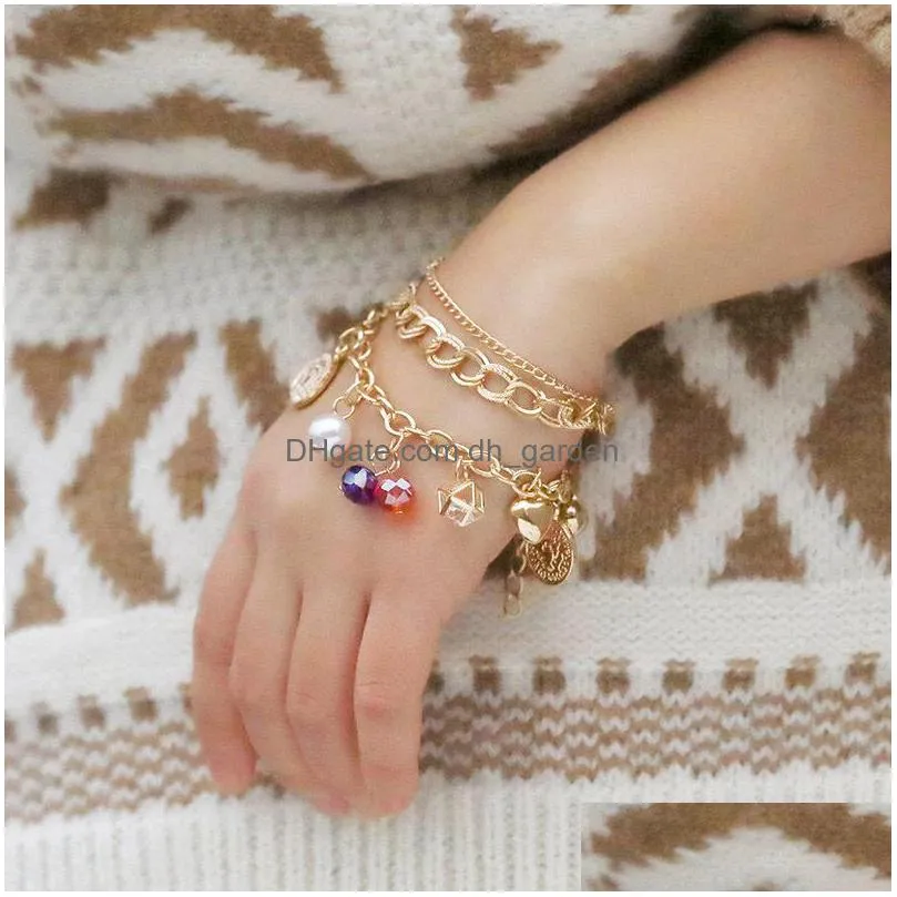 new woman mulitlayer gold color chain heart bracelets bangles charm bracelets for women crystal bracelets gifts jewelry