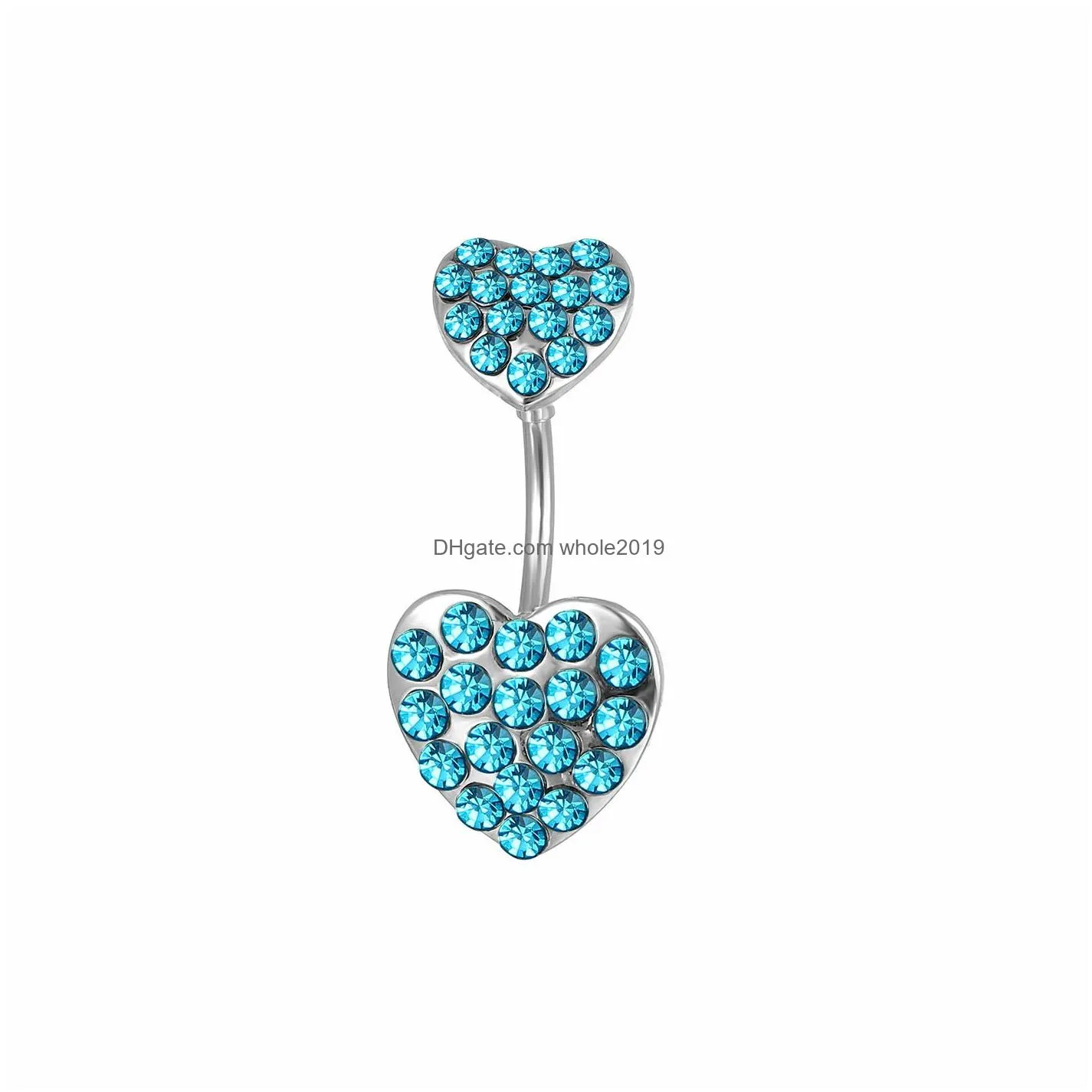Navel & Bell Button Rings D0204 Double Hearts Clear Belly Navel Button Ring 14Ga 10Mm Length Drop Delivery Jewelry Body Jewelry Dhy4L