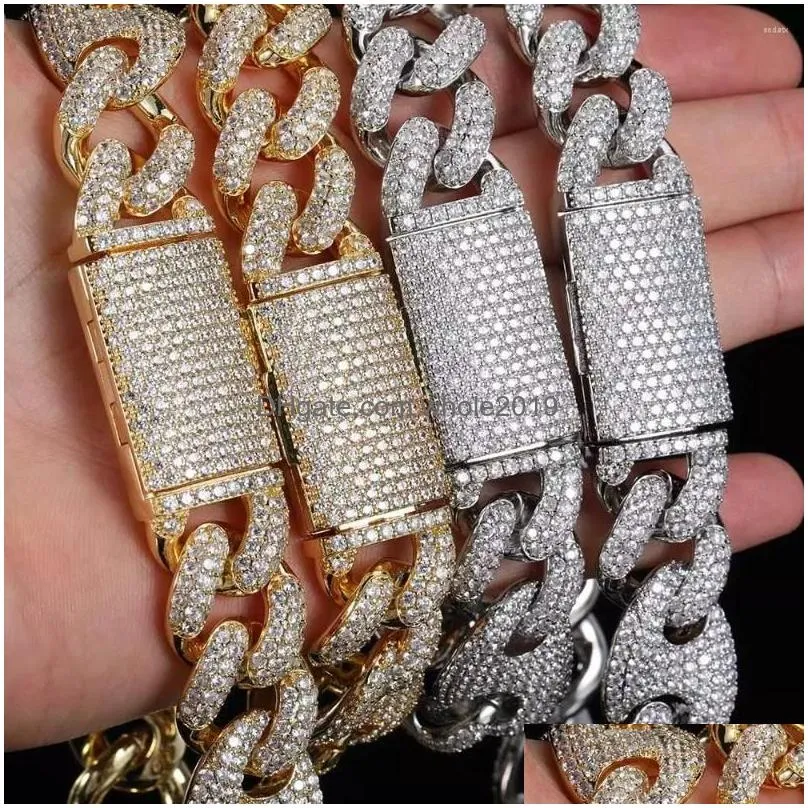 Chains Chains 20Mm Cuban Link Coarse Chain For Men Iced Out  Necklace Cz Hip Hop Rapper Jewelry Never Fade Wholesale Drop Deliver Dh0Y2