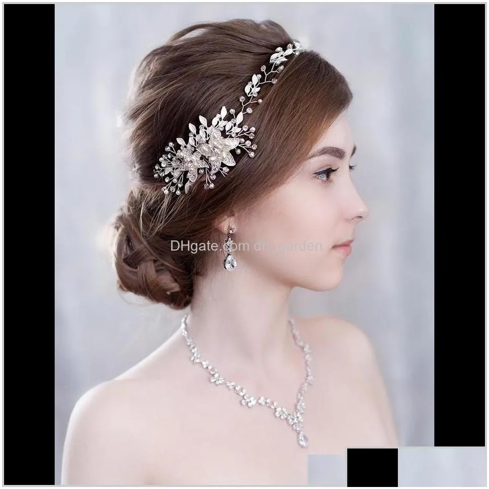 hair sier color crystal pearl bridal headband tiara vine headpiece decorative women wedding hair jewelry accessories sqril
