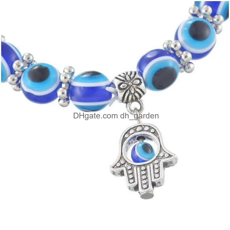 wholesale lucky fatima hamsa hand blue evil eye charms bracelets bangles beads turkish pulseras for women 2018 new jewelry 664 q2