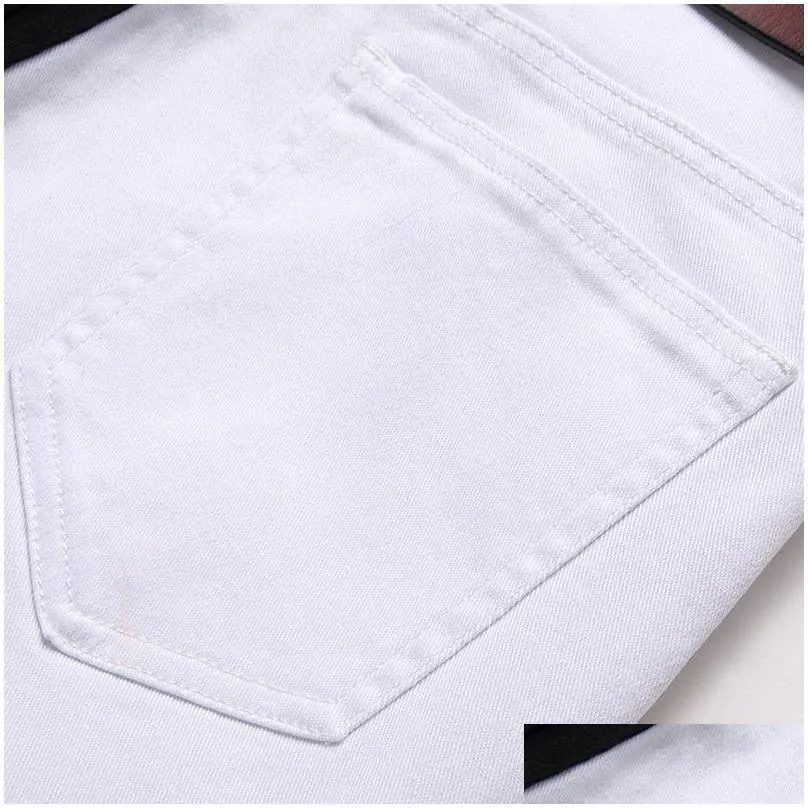 Men`S Tracksuits Stitching Color Mens Two Pieces Sets Autumn Tracksuits White/Black Denim Jacket Add Skinny Stretch Jeans 2Pcs-Set Con Dhvcb