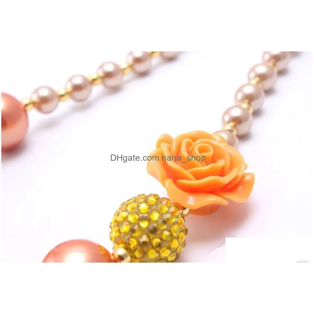 Beaded Necklaces Orange Color Flower Kid Chunky Necklace Newest Design Fashion Bubblegume Bead Jewelry For Baby Girl Drop Delivery Jew Dh7I6
