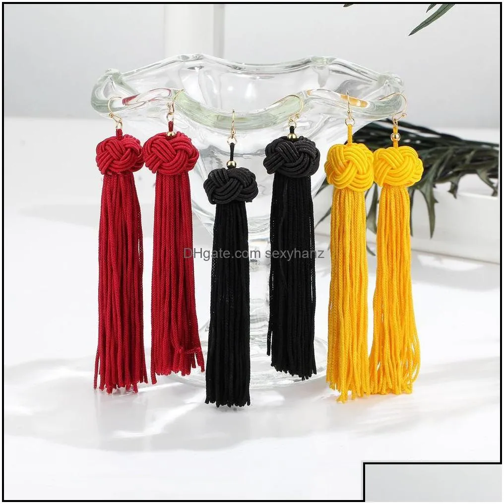 dangle chandelier jewelry bohemia ethnic tassel earrings for women trendy black red yellow green long silk fringed dangles statement
