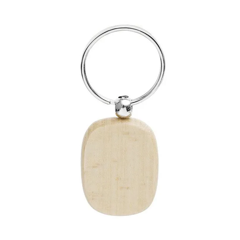Promotional Handicrafts Party Favor Souvenir Plain DIY Blank Beech Wood Pendant Key Chain keychain With Key Ring