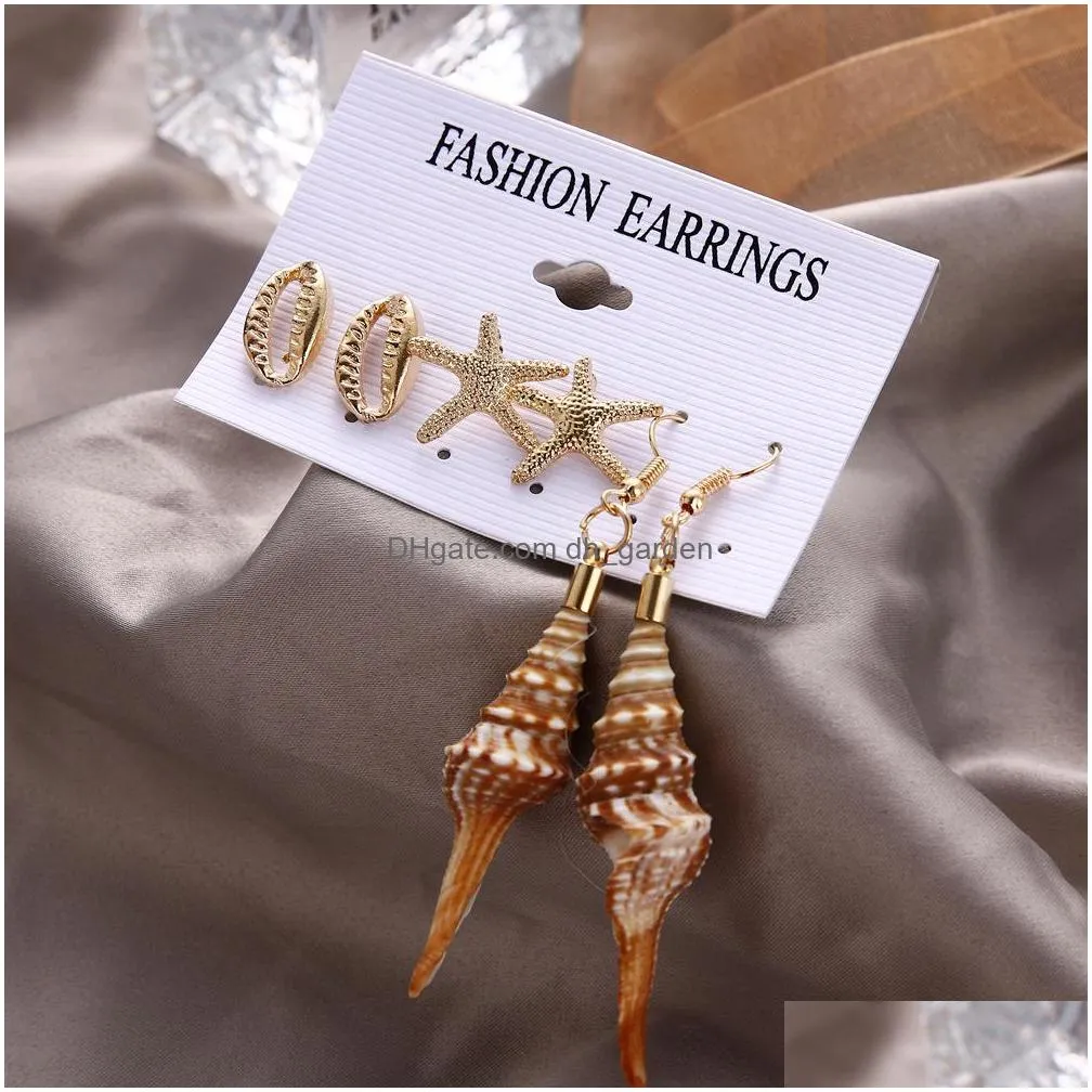 fashion dangle drop earrings set for women elegant gold beach shell starfish love heart pearl earring ethnic jewelry gift party