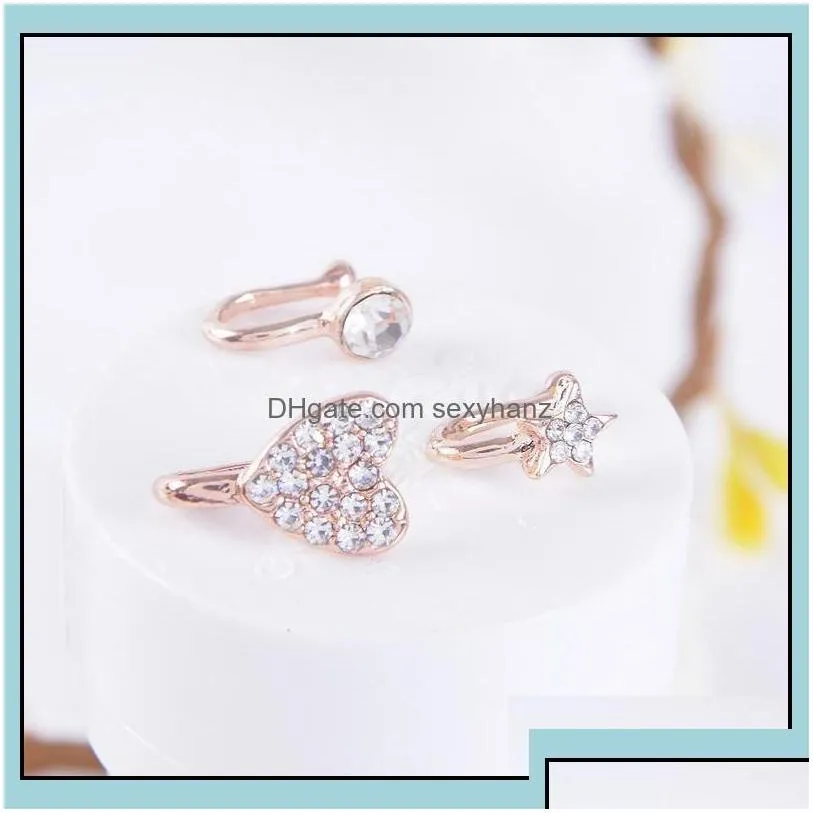 nose rings studs body jewelry clip on ring piercing fashion diamond heart star shaped nose nonporous pierce drop delivery 2021 iz4hg